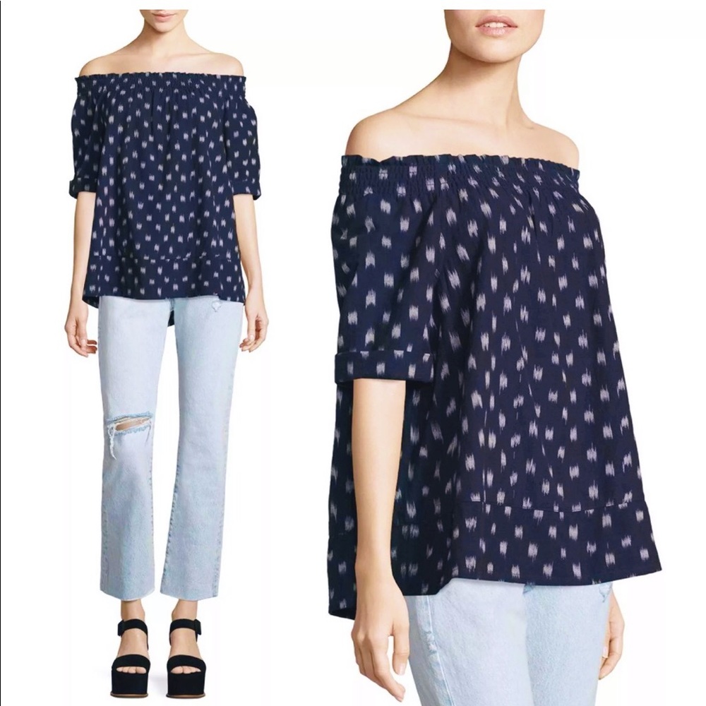 Current Elliot Madeline Off Shoulder Top Navy Ikat